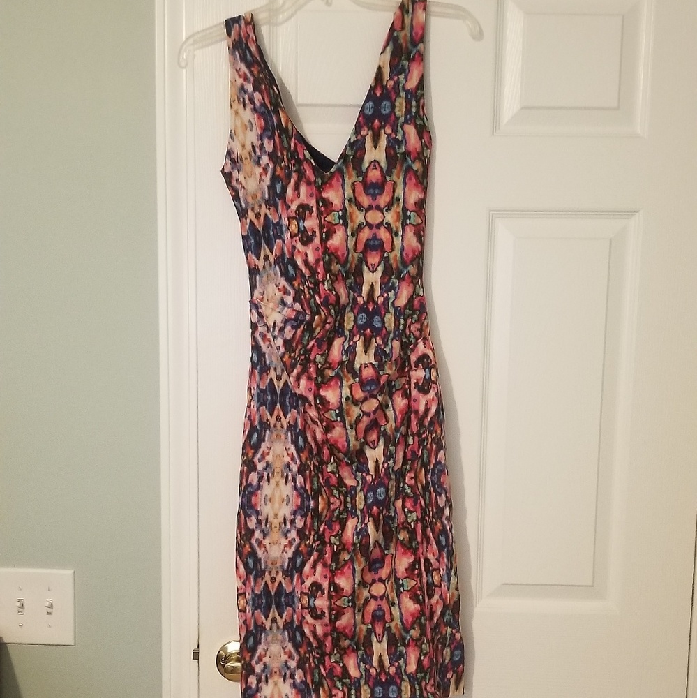 Bright multicolored v neck bodycon dress